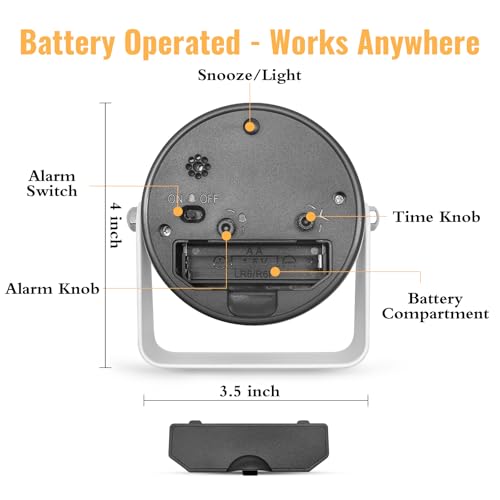 Image of Lamisola 3.5 Inch Small Desk Battery Clock, White Alarm Clock for Bedroom | Travel Clock for Bathroom Table Shelf Bedside, Cute Metal Vintage