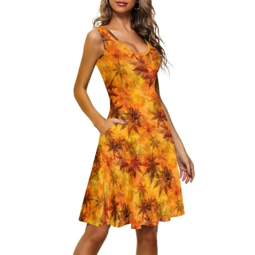 Image of TOADDITDO Women's Sleeveless O Neck Beach A-Line Party Coctail Tank Dresses Flared Sundress