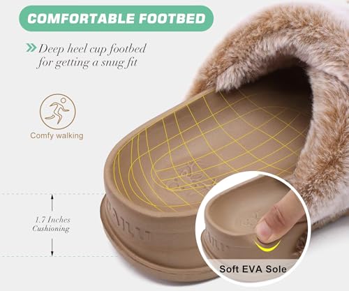 KuaiLu Women's Fluff Slippers Plantar Fasciitis Arch Support Platform Slippers Ladies Fashion Open Toe Faux Fur Sliders Womens House Slipper Size 6-124