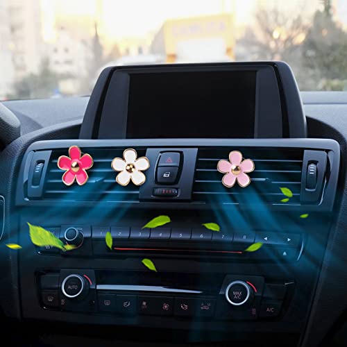 Image of Pink Flower Car Air Fresheners Vent Clips for Women Gifts for Mom Girls | 6PCS Pink /White /Rose Car Scent Clips Girly Daisy Aesthetic Christmas Decorations Interior Accessories for Cars Perfume Decor