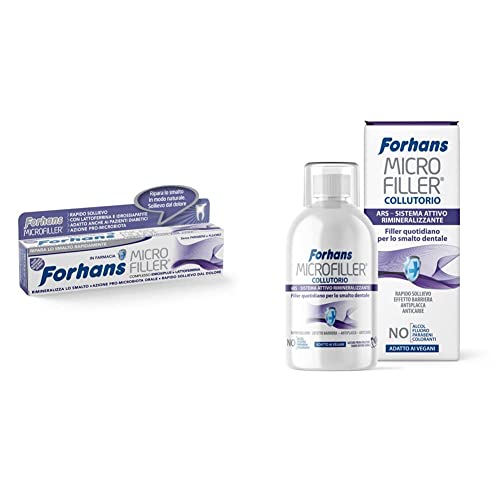 Forhans, Dentifricio Micro Filler, Dentifricio Remineralizzante e Protezione della Dentina, 75 ml & Collutorio Microfiller, Sistema Attivo Remineralizzante, Filler Quotidiano, 500 ml