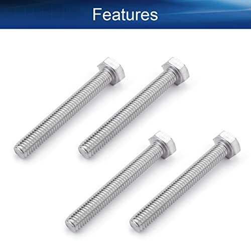 Image of Bettomshin 10Pcs M8 x 60mm Hex Bolts, 304 Stainless Steel 1.25mm Thread Pitch Fully Threaded Metric Hex Head Screw Bolts, Hexagon Screw Bolt, Hex Tap Bolts, Silver (Overall Size 65.45x13x13mm)
