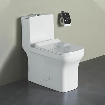 InArt Western Floor Mounted One Piece Water Closet Ceramic Western Toilet/Commode/European Commode Square With Soft Close Seat Cover For Lavatory, Toilets (S-Trap Outlet Is From Floor)