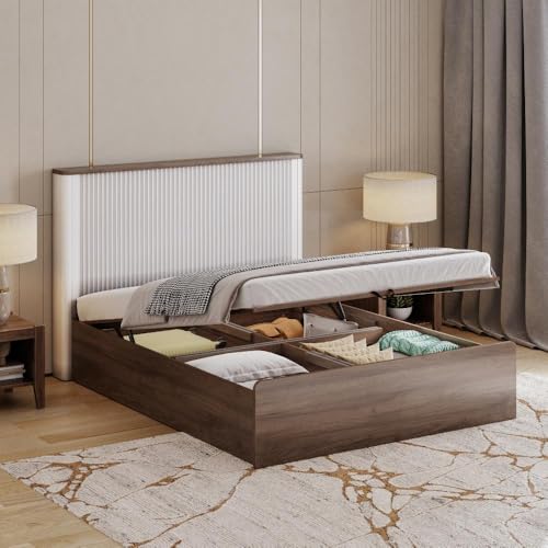 Image of Wakefit Bed | 3 Yr Warranty | Bed Queen Size, Comes with Hydraulic Storage, Noise Free, Density:680-750 kg /m, Termite & Borer Resistant, Fits Mattresses Up to 8 Inches (Nix 78 x 60- Columbian Walnut)