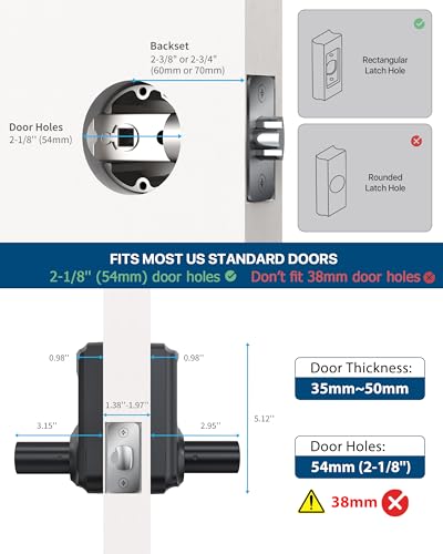 HIDALIFE Keyless Entry Door Lock, Keypad Door-Lock with Handle, Touchscreen, Auto-Locking, Anti-peep Password, Easy to Install for Front Door, Home, Office, Matte Black 2 Pack