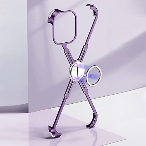 Luvi For Iphone 14 Pro Max Case Metal Bumper Frameless With Stand Kickstand Aluminum Alloy Stainless Metal Bodyless Protective Cover Slim Ultra Thin Cool Frame Edge Case For Iphone 14 Pro Max Purple #TOP3