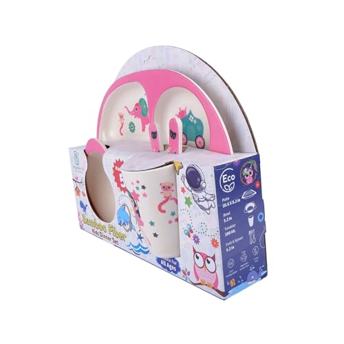 Image of Bamboo Kids Feeding Set of 5| Kids Crockery Set Tableware |Baby Utensils and Dishes Set | Eco-Friendly |Organic & Natural (Princess' Castle)