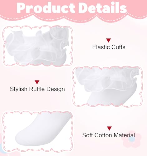 Girls White Ruffle Socks, 3 Pairs White Socks with Ruffles, Lace & Double Frilly Design, Comfortable Big Ruffle Sock for Girls Aged 10-12 (Fit 6.69-8.66 in Foot Length)2
