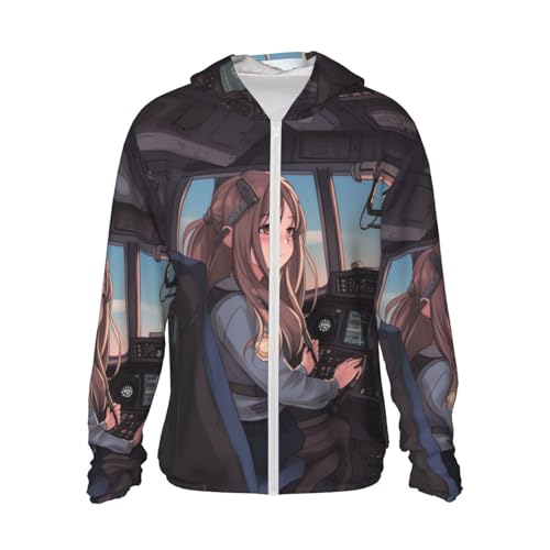 Camiseta masculina Airplane Cockpit com capuz e proteção solar FPS 50+ manga comprida Rash Guard, Pr