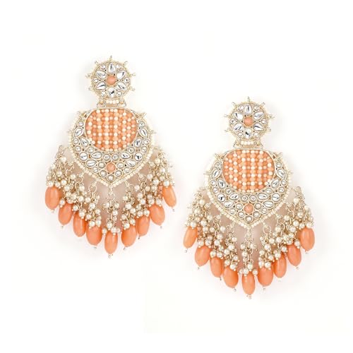 Image of Rubans Chandbali Earrings Kundan Pearl Beads Traditional Wedding Jewellery for Women & Girls