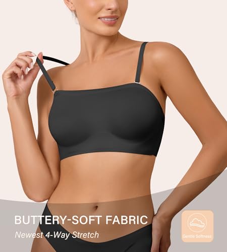 Image of DEANGELMON Strapless Bras for Women Non-Slip Silicone Bandeau Seamless Tube Top Bralette Comfy Non Padded Stretchy Stylish