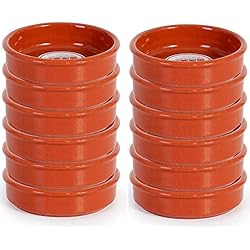 Cazuelas Para Queimadas Tradineur - Pack de 12 Cazuelas redondas de barro - Aptas para vitro y horno - Ideales para guisos y asados caseros –Ø 10 cm