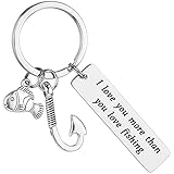 AHAETH Fishing Keychain - I Love You More Than You Love Fishing Keychain Gift for Dad, Boyfriend, Husband, Fiance, Birthday, Christmas