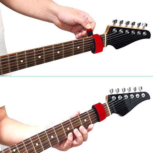 Rockhouse Guitar String Mute Dampener, 2PCS Fret Mute Neck Wrap Electric Guitar String Muter Bass Muffler Silencer Damper Strap, Red (Small, Medium) - Thumbnail 3