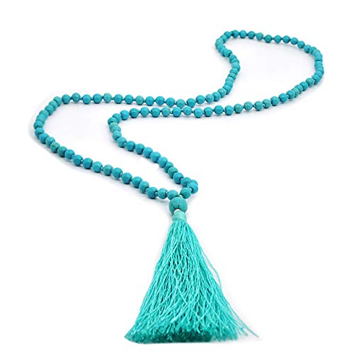 JAYUMO 8mm Mala Beads Necklace Natural Stone Meditation Statement Necklace Hand Knotted Japa Yoga Rosary Prayer Beaded Tassel Necklace