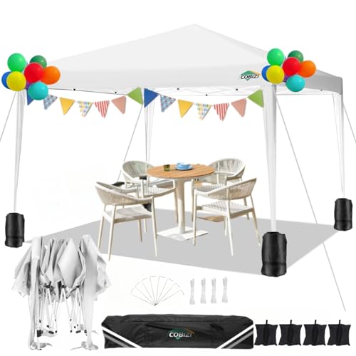 COBIZI Pavillon 3x3m Wasserdicht Pop Up Pavillon 3x3 faltbar Faltpavillon Gartenpavillon Partyzelt Faltzelt 3x3 höhenverstellbar Bierzelt mit 4 Sandsack（Weiss