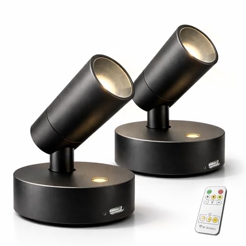 Lsoppn Magnetic Rechargeable Picture Light 2 Pack Wireless Art Spotlight with Remote & Touch Control 3 Color Temps Dimmable Wall Light 2000mAh Battery Accent Lighting for Painting Gallery Display