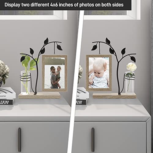 Sapowerntus 4X6 Picture Frames, Rustic Family Desk Photo Frame, Flowers Plants Floating Double-Sided Glass Vase Office Tabletop Standing Decor, Mother Wedding Cute Dog Unique Gift #TOP3