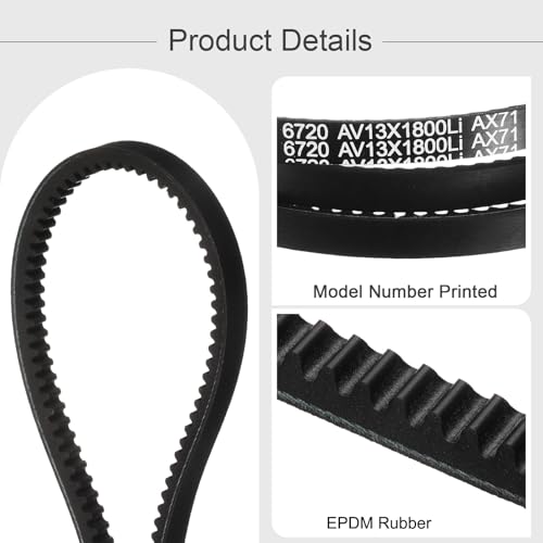 sourcing map AX71 EPDM V-Belt, Raw Edge Cogged Industrial Rubber V Belt 1/2" Width x 71" Inside Circumference - Image 2