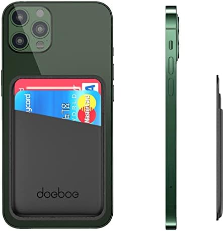 Leather Phone Card Holder for Back of Phone, Credit Card Case Stick on Cell Phone, Strongly Adhesive Phone Wallet Sleeve, Compatible with iPhone, Samsung, Android and All Smartphones Black