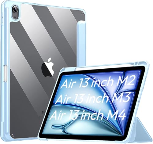 Image of Robustrion Cover for iPad Air 13 inch M4 /M3 /M2 (2026 /2025 /2024) Cover Case with [Pencil Holder] [Transparent Back] Hybrid Case Cover for iPad Air 13 inch [Auto Sleep Wake Support] - Light Blue