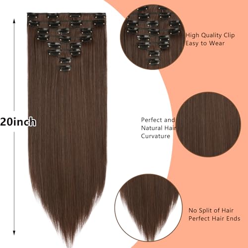 Mscat 20 Inch Clip in Hair Extensions 8Pieces/Set Brown Straight Hair pieces hair extensions Natural Soft Synthetic Hairpieces for Women(9#) - Image 4