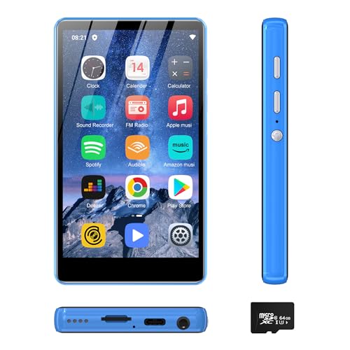 Image of SWOFY 80GB MP3 Player with Bluetooth and WiFi, 4 inch Full Color Touch Screen MP4 Music Player with Parental Control Blue
