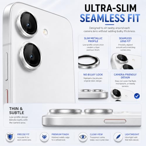 Image of FIRST MART Silver Camera Ring Guard Protector for Redmi Turbo 5 | Tempered Glass with Metal Alloy Rings, HD Clear, Scratch Resistant, Case-Friendly | Pack of 1