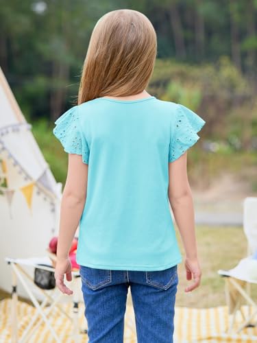 Image of Imily Bela Girls Ruffle Sleeve Shirts Crewneck Eyelet Tops 4-15 Years | Cute summer casual blouse, Soft breathable eyelet fabric with ruffle sleeves, Comfortable daily shirts for kids