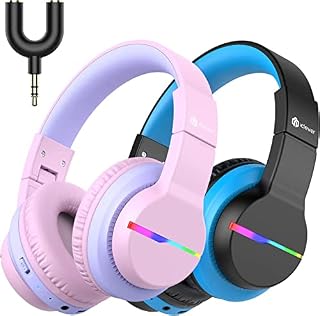 iClever Bluetooth Kids Headphones, BTH12 Colorful LED Lights Kids Wireless Headphones Over Ear with 74/85/94dB Volume Limited, 55H Playtime, Bluetooth 5.2, Built-in Mic for School/Tablet/PC