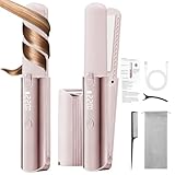 CHIKYO Cordless 2 in 1 Hair Straightener Portable On-The-Go Curling Iron, Portable Power Bank, 7 Temps, LED Display, Rechargeable Mini Flat Iron for Travel, 5000mAh Battery, Pink