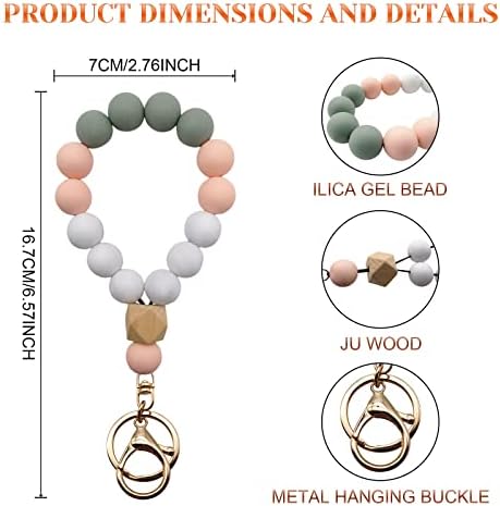 BLMHTWO Keychain Wristlet Silicone Key Ring Bracelet Beaded Car House Wristlet Keychains Bangle for Women Safety Keychain
