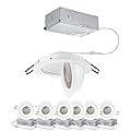 POPANU 4inch Gimbal LED Recessed Light Recessed LED 4 inch White Swivel Gimbal Canless Light 360° Rotation 90° Tilt 4" 9W Eyeball Lighting Dimmable Adjustable Can Spotlights 5CCT White 4 inch 6 Pack