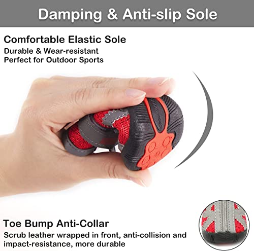 Image of KUTKUT Boots for Hot Pavement Hardwood Floor, Breathable Shoes for Small Medium Dogs, Reflective & Adjustable Strap Zipper, Anti-Slip Paw Protection Booties (Size: 5)