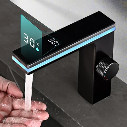 Robinet de lavabo LED avec affichage digital de température noir mat - 2