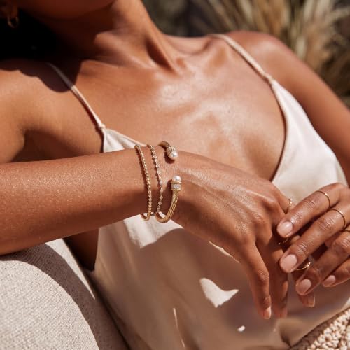 Image of Fettero Gold Cuff Bangle Bracelets for Women - 14K Plated Adjustable Open Cuff Gold Bangles Charm Elegant Twisted Cable Bangle Friendship Bracelets Lightweight Bracelet for Dainty Jewelry