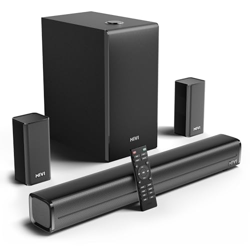 Mivi Nex 450 Soundbar [New Launch], 450W 5.1 Channel System with 3 in-Built Speakers, 2 Satellite Speakers and a Subwoofer, Nex Surround Feel Technology, Multiple Input Modes, Made in India