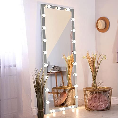 Full Length Mirror with Lights, 63" x 24" LED Lighted Vanity Mirror Full Body Mirror with Lights Free Standing Bedroom Floor Mirror with 22 Bulbs Wall Mirror Long&Tall (Silver)