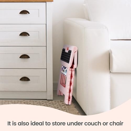 Delxo Folding Step Stool 9 Inch,Non-Slip Foldable Stools for Kids & Adults Up to 300 LBS,Kitchen Collapsible Fold Up Stepping Stool with Dotted 1 Pack,Pink