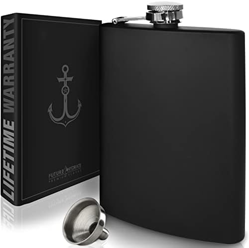 Hip Flask for Liquor for Men and for Women - 304 Stainless Steel Flask - Pocket Flask - Drinking Flask for Whiskey Alcohol includes flask funnel (Leakproof, Rustproof, 8 ounce, Matte Black)