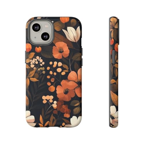Coque iPhone 14 marron motif floral d'automne idéale pour vos balades