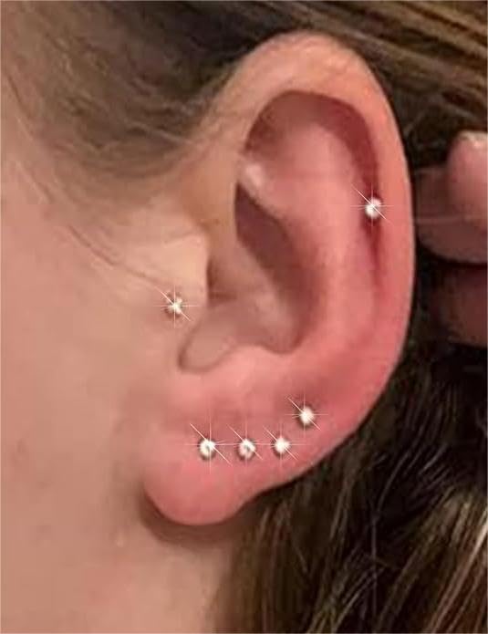 Prjndjw 18G 20G 16G Push in Threadless Nose Rings Stud Earrings Hypoallergenic Flat Back Surgical Stainless Steel Cubic Zircon Helix/Cartilage/Tragus/Lobe Earrings Lip Labret Snake Bite Jewelry2