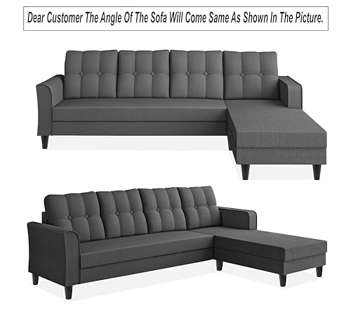 Image of Adorn India Maddox Tufted L Shape 5 Seater Sofa Chenille Sofa Set RHS (Grey) (3 Year Warranty)