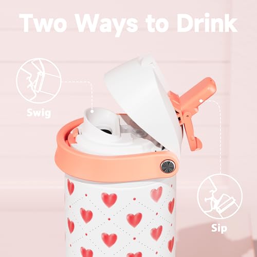 Image of 24 oz Valentine's Day Water Bottle: Meoky Stainless Steel Water Bottle with Straw and Spout Lid - Leak Proof, Cold for 24 Hours, Fits in Car Cup Holder, BPA-Free for Her Women Girls, Amora