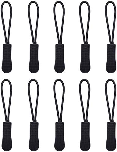 YiYaO Zipper Puller, 10 Pack Black Nylon 2.5x0.9cm, Suitable for Backpacks Clothes, Sportswear