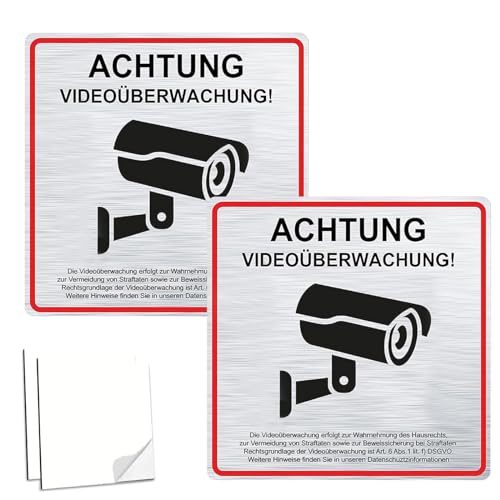 2 Stück Aluminium Achtung Videoüberwachung Schild, mit Selbstklebend Reflektierend 15x15cm, Schild Kameraüberwachung für Überwachungskamera Oder Kamera Attrappe, Einbruchschutz für Privatgrundstück., 5.89 €