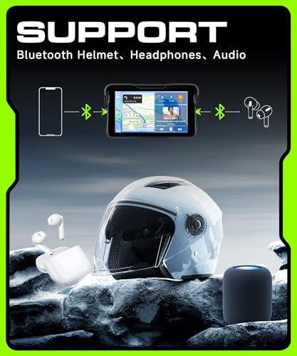Image of Motorcycle CarPlay Screen 5 Inch Wireless & Android Auto, Safety-Focused with IP68 Waterproof Touchscreen, 3s Quick Release Bracket, Voice Control, GPS, Bluetooth Helmet /TPMS Support
