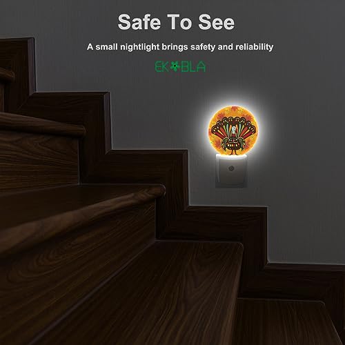 Image of EKOBLA Thanksgiving Night Light, Turkey and Fall Maple Leaf Night Lights Plug Into Wall with Auto Sensor, 0.5W Sleep Friendly