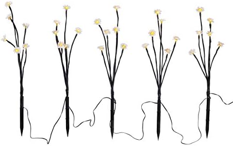Lights4fun Set of 5 Solar Powered Daisy Flower Outdoor IP44 Waterproof Decorative Garden Pathway LED Stake Lights