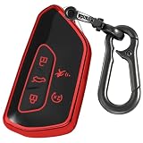 Kirsnda Key fob Cover Keychain Compatible with Volkswagen Golf Seat Leon MK4 Tarraco Ateca Octavia Enyaq ect Smart Remote Key,TPU Protection Key case,5 Buttons red